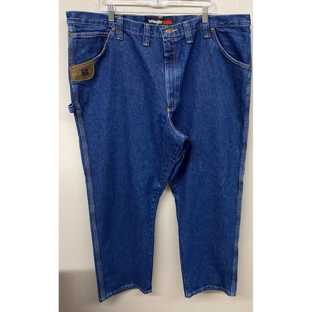 Wrangler Riggs Workwear Carpenter Jeans Men 44x32 Blue Denim Cotton Straight Leg